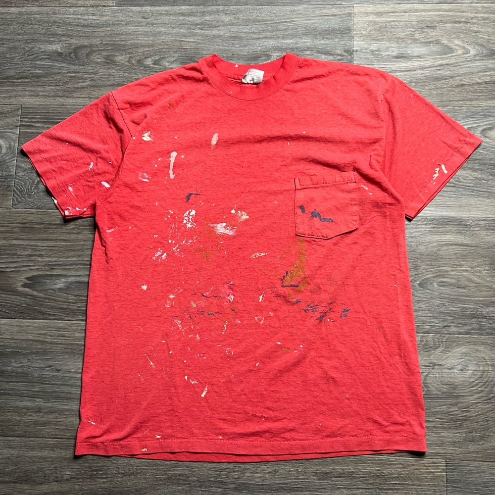 80s Paint splashed Hanes beefy pocket tee